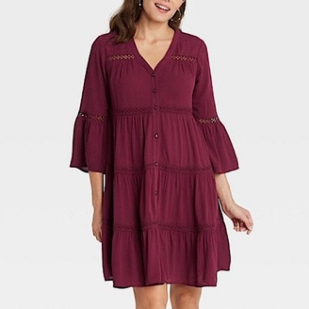 Knox Rose Long Sleeve Button Front Dress. Size L